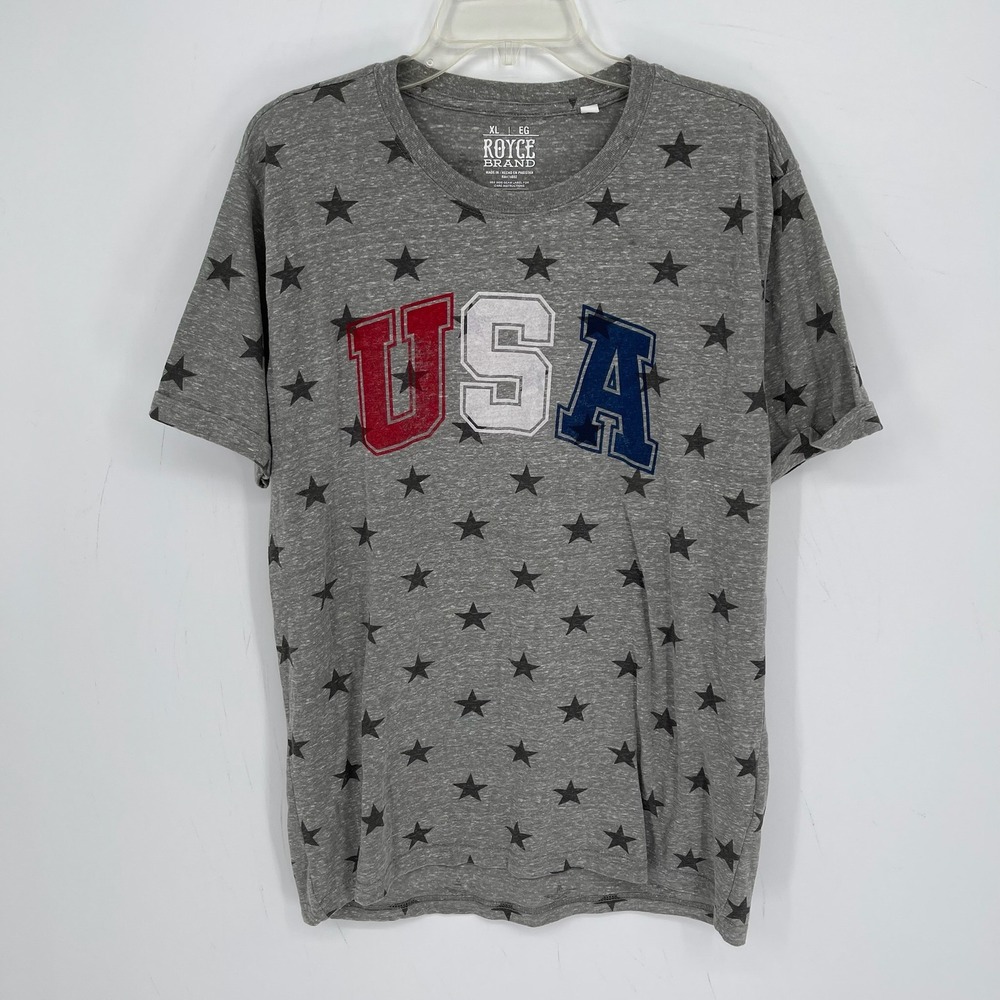 Royce Brand Men's Gray Stars USA Graphic Print Short Sleeve Tee T-Shirt Size XL
